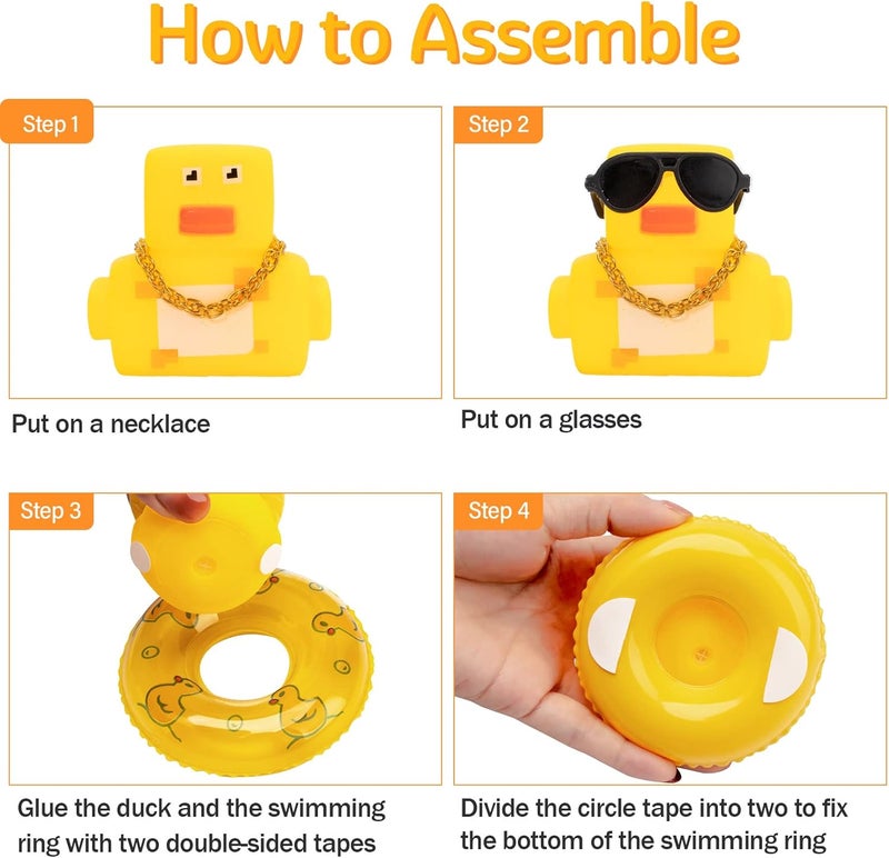 wonuu Car Rubber Duck Ornament for Car Dashboard Decoration Accessories with Mini Swim Ring Necklace and Sunglasses - Image 3